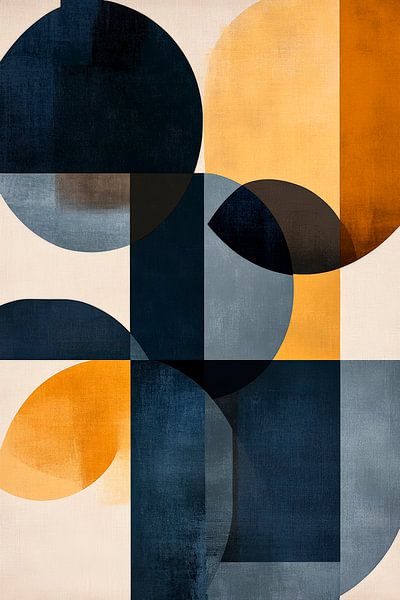Geometrische Komposition in Blau und Gold von Poster Art Shop