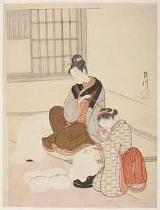 Suzuki Harunobu - Evening Snow on a Floss Shaper (Nurioke no... (1)