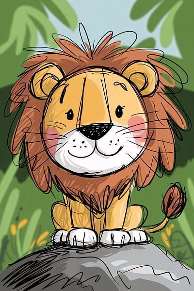 Dessin d'un lion mignon dans la nature par Art & Soul Creations