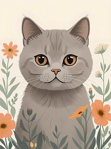 Chat en pastel avec des fleurs
