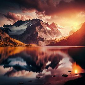 Zonsondergang bij het bergmeer - pure bergromantiek van Max Steinwald