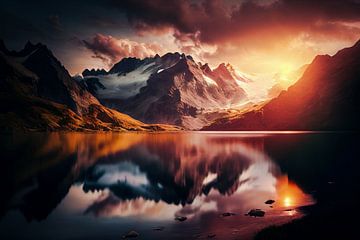Coucher de soleil sur un lac de montagne - le romantisme de la montagne à l'état pur