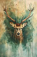 Mysterious deer portrait with rustic background