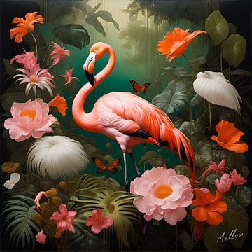 Dschungel-Flora Surrealismus: Flamingo von Mellow Art