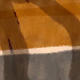 Moderne abstracte kunst. Vormen en lijnen in gebrand oranje en taupe van Dina Dankers