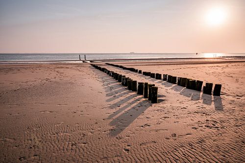 Strandpalen in Symmetrisch Perspectief Gouden Rust aan Zee