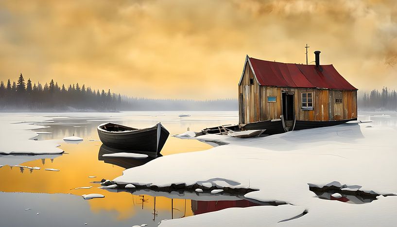 Lac avec cabane et bateau par Nick Wendt