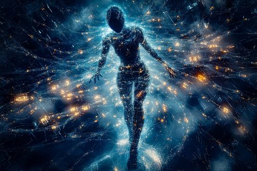 robot in digitale technologische omgeving