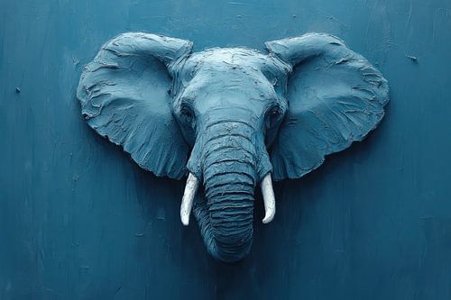 Elephant in Deep Blue Relief with Impressive Texture