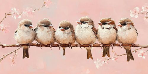 Spatzen unter der Blüte