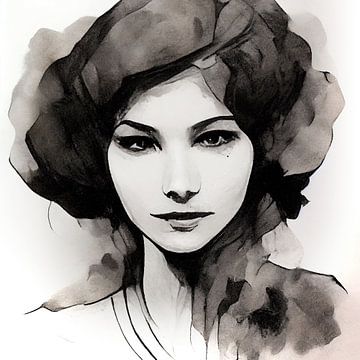Intrigerend inkt portret van een mysterieuze vrouw. Deel 1