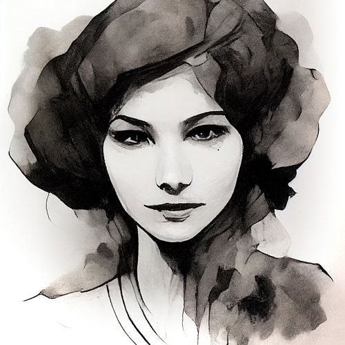 Intriguing portrait, in ink, of a mysterious woman. Part 1