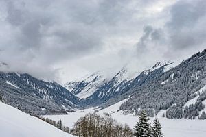 View over the snow covered mountains in the Tiroler Alps in Austria
