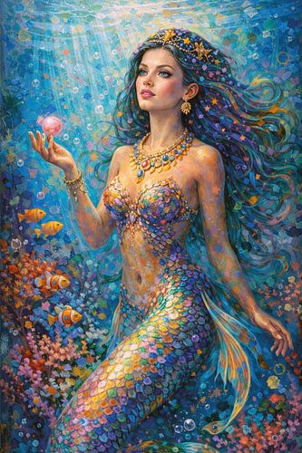 Zeemeermin onder water schilderij.