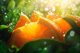 Saftige Orangenhälften im Morgenlicht von Poster Art Shop