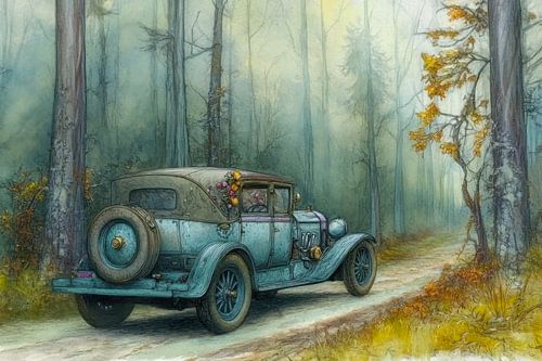 Drawing of a vintage car 
