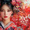 Japanese Woman in Red Kimono by robby akrim