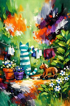 Een kat kan de was doen