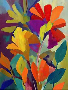 Modern Abstract. Sommerlicher Strauß mit fröhlichen gelben und orangefarbenen Blumen