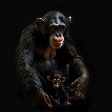 Chimpanzé peint avec bébé