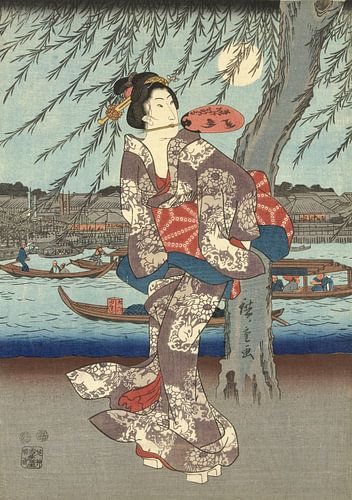 Beroemde plekken in de Oostelijke hoofdstad: Genietend van een avondbriesje bij de Ryogoku brug, Hir