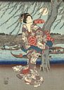 Beroemde plekken in de Oostelijke hoofdstad: Genietend van een avondbriesje bij de Ryogoku brug, Hir van 1000 Schilderijen thumbnail
