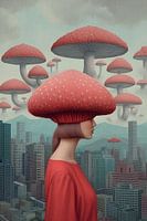 Woman with red mushroom head