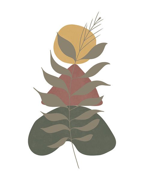 Minimalistische Landschaft in Herbstfarben mit einer Pflanze von Tanja Udelhofen