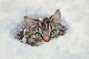 Kattengezicht in de sneeuw van Poster Art Shop