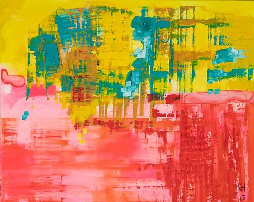 Peinture abstraite colorée en jaune et rouge sur Studio Heyki