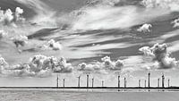 Windmills in black and white with beautiful cloud cover by Kees Dorsman thumbnail