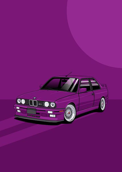 Art Car BMW E30 M3 purple by on canvas, poster