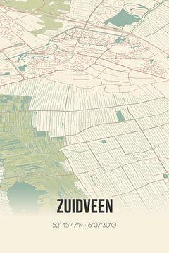 Vintage landkaart van Zuidveen (Overijssel) van Rezona