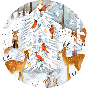 Dieren in winterlandschap met bergen van Caroline Bonne Müller