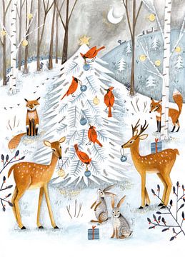 Kerstmis in het winter dieren kerst bos. van Caroline Bonne Müller