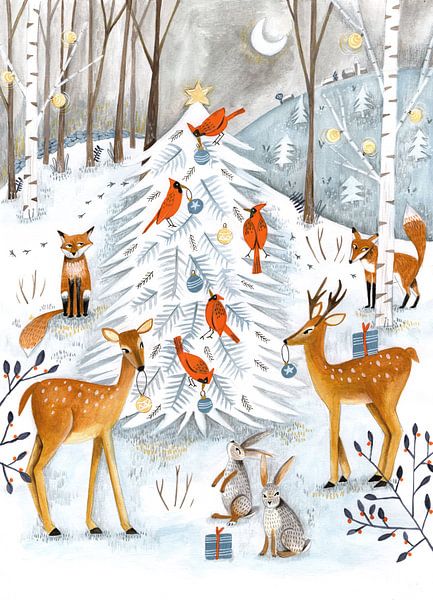 Tiere in Winterlandschaft mit Bergen von Caroline Bonne Müller