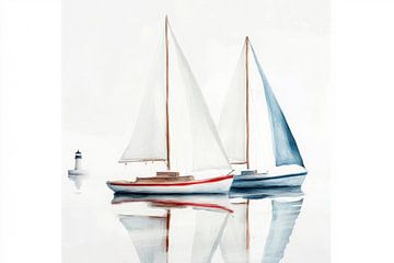 Zeilbootmotief in het water - kalm en helder van Poster Art Shop