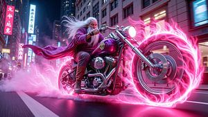 NEON SANTA CLAUS - Le Père Noël sur sa moto dans la ville cyberpunk