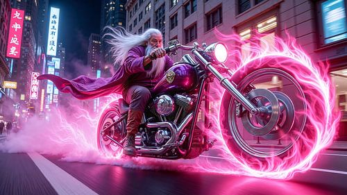 NEON SANTA CLAUS - Santa riding his motorcycle through the Cyberpunk City