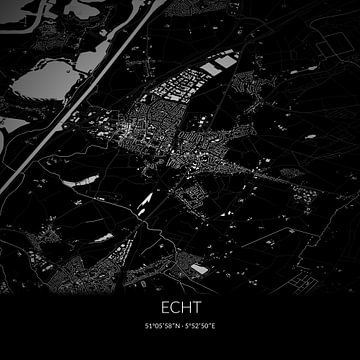 Zwart-witte landkaart van Echt, Limburg. van Rezona