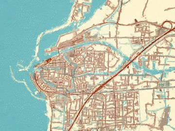 Kaart van Harlingen in de stijl Blauw & Crème van Map Art Studio