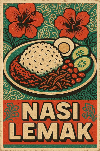 Retro Nasi Lemak Poster - Malaysisches Nationalgericht Wandkunst von Travel Shop