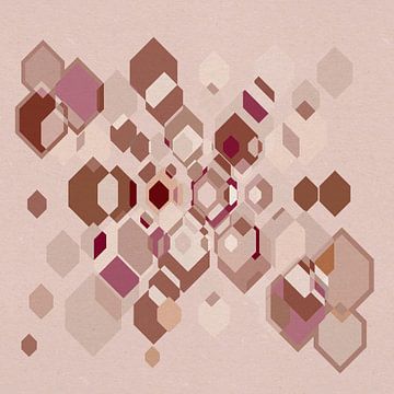Colorful 70s retro geometric abstraction in taupe, purple, beige. by Dina Dankers