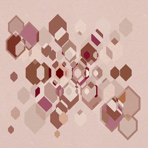 Kleurrijke 70s retro geometrische abstractie in taupe, paars, beige.