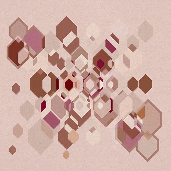 Bunte geometrische Retro-Abstraktion der 70er Jahre in Taupe, Lila und Beige. von Dina Dankers