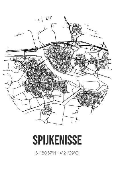 Spijkenisse (South-Holland) | Map | Black and White by Prints of Place