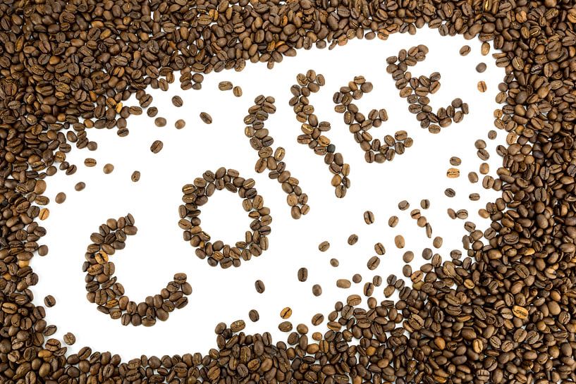 Word coffee made of brown coffee beans by Ben Schonewille