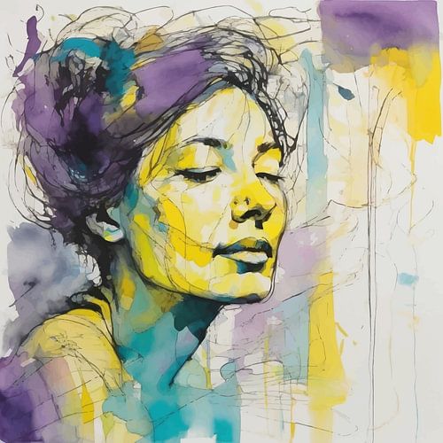 Minimalistisch aquarelschilderij van abstracte vrouw