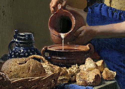 Detail: Het melkmeisje, Johannes Vermeer van Details of the Masters