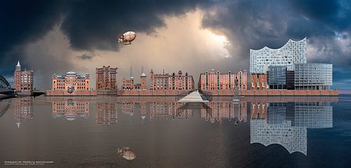 Cityscape Elbphilharmonie and Speicherstadt Hamburg by Aad Trompert